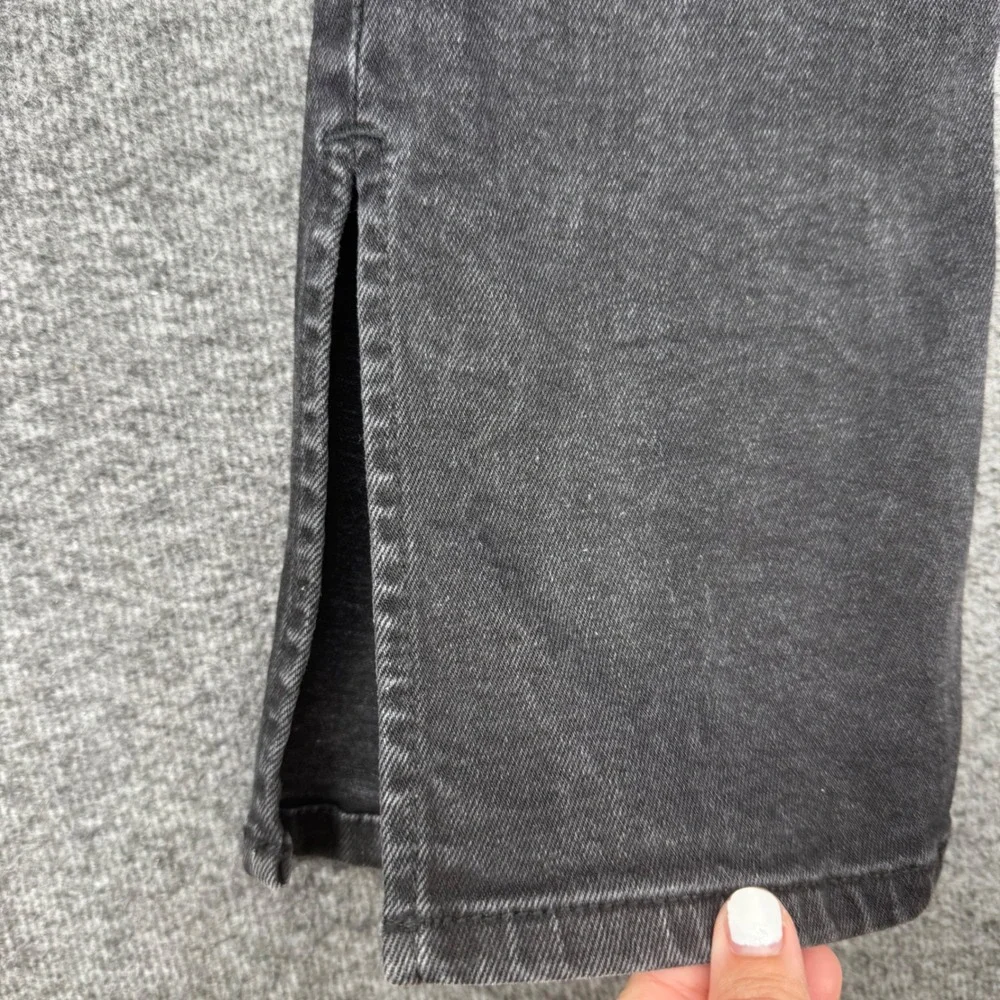 Zara Womens High Rise Kick Flare Jeans Washed Black Side Slit Hem Size 6‎